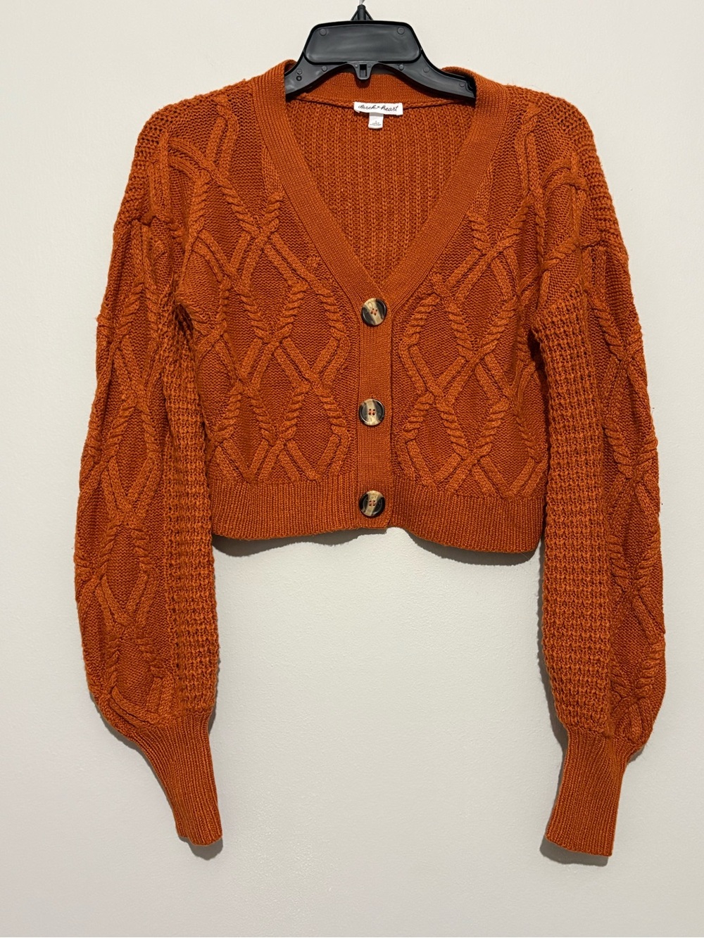 Derek Heart Cable Knit Cropped Cardigan